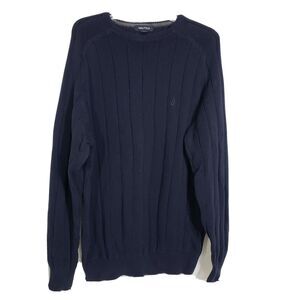 Nautica Sweater Mens Size XXL Blue Ribbed Crew Neck Pullover Thick Cotton Logo
